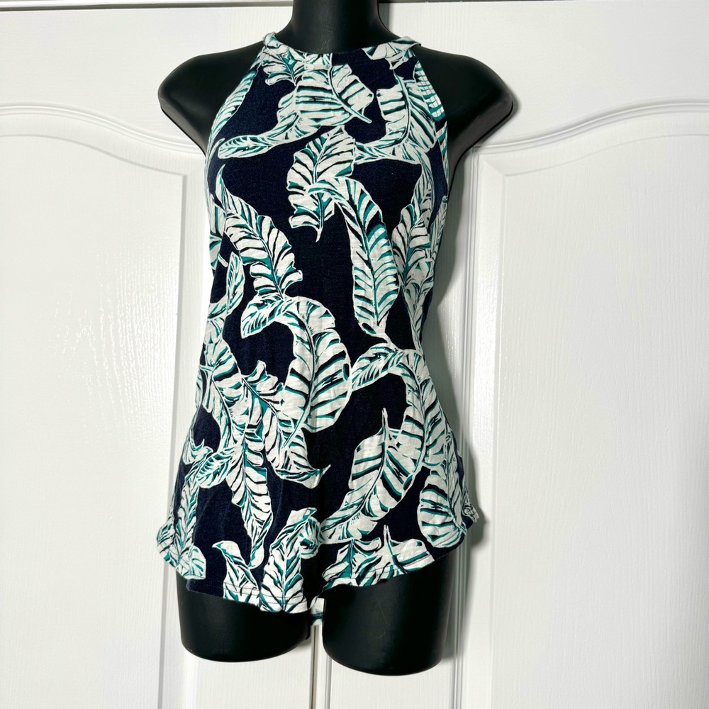 Gap Navy Tropical Leaf Print Women's Halter Tank Top Size Medium